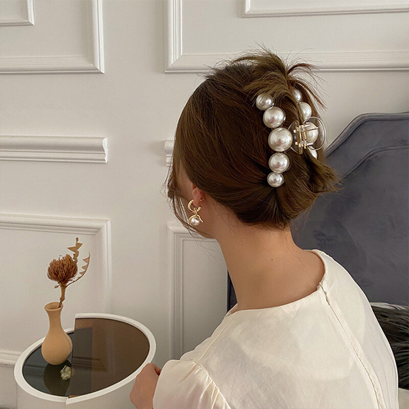 2 unids/set de pinzas para el pelo para niña y mujer, pasadores con perlas, pinzas para el pelo con garra de cangrejo, accesorios para el cabello de moda