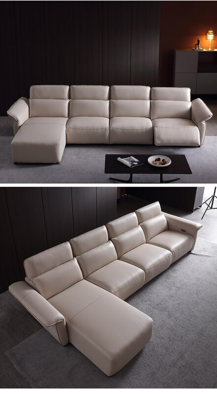 Canapé-lit électrique en cuir véritable, inclinable, nordique, en forme de L, pour le salon