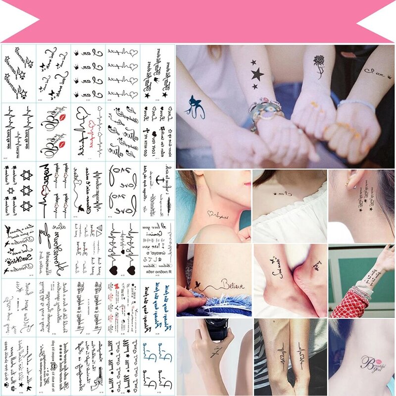 30Pcs/Set No Repeat Temporary Tattoo Stickers Waterproof Tattoos For Women Sexy Arm Clavicle Body Art Hand Foot for Girl Men