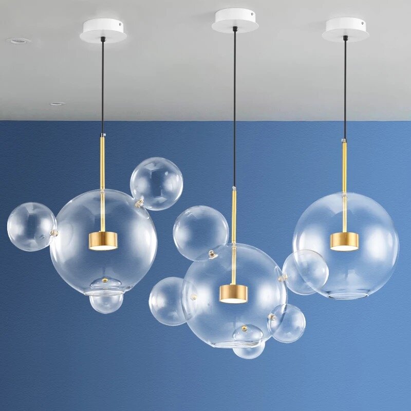 Moderne Maus LED Blasen Ball Anhänger Lichter Glas Glanz Luminaria Klare Hängende Lampe für Wohnzimmer Schlafzimmer Restaurant Decor