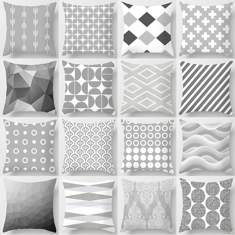 Grey Color Geometric Decorative Pillowcases Polyester Throw Pillow Case Striped Love Heart Pillowcase Cushion Cover home Decor