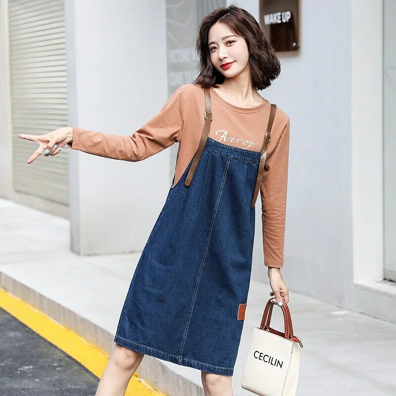 Moda w stylu zachodnim garnitur damski 2021 nowa, jesienna odzież damska koreański styl wyszczuplający Denim spódnica pończochowa dwuczęściowy garnitur