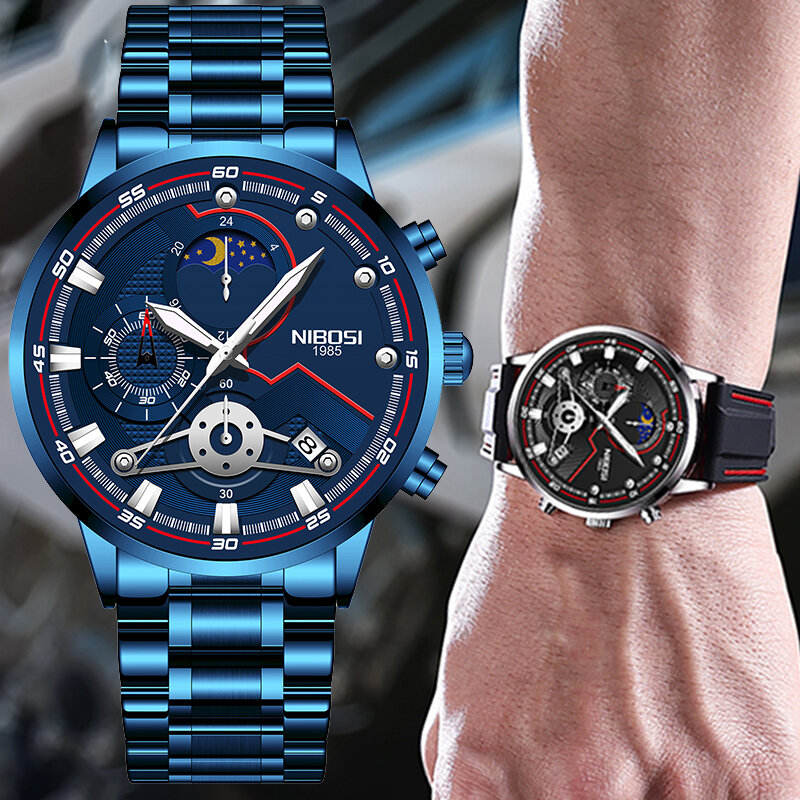 Мужские часы NIBOSI 2021, водонепроницаемые мужские модные часы 3 АТМ, мужские деловые часы из нержавеющей стали, кварцевые часы, мужские часы