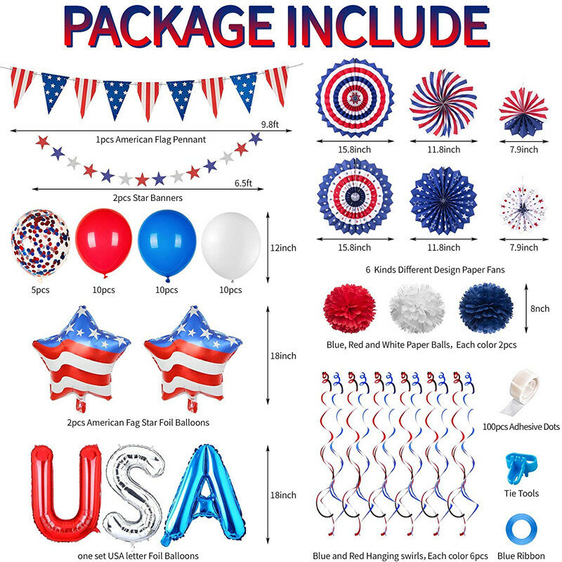 1Set 4th of July Decorations Paper Fan Patriotic American Independence Day Party Supplies