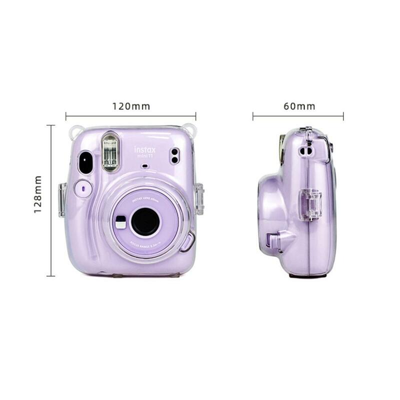 Fujifilm Instax Mini 11 용 조절 가능한 레인보우 숄더 스트랩이있는 보호용 투명 케이스 크리스탈 카메라 케이스