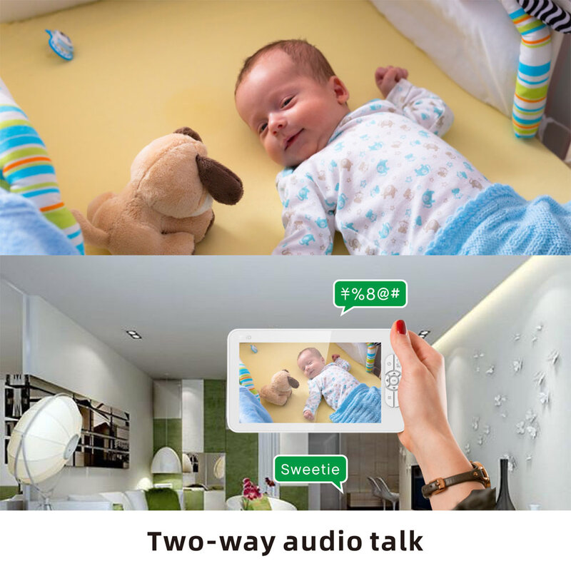 New 7 inch Wireless Video Color Baby Monitor High Resolution Baby Nanny Security Camera Night Vision Temperature Monitoring