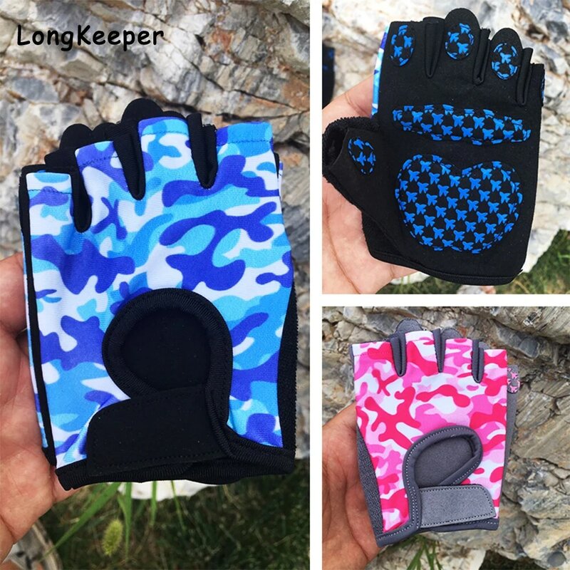 1 Pair Kids Cycling Gloves Half Finger Sport  Nonslip Gloves Protective Hand Gloves For Children Boys Girls Outdoor 3-12 age