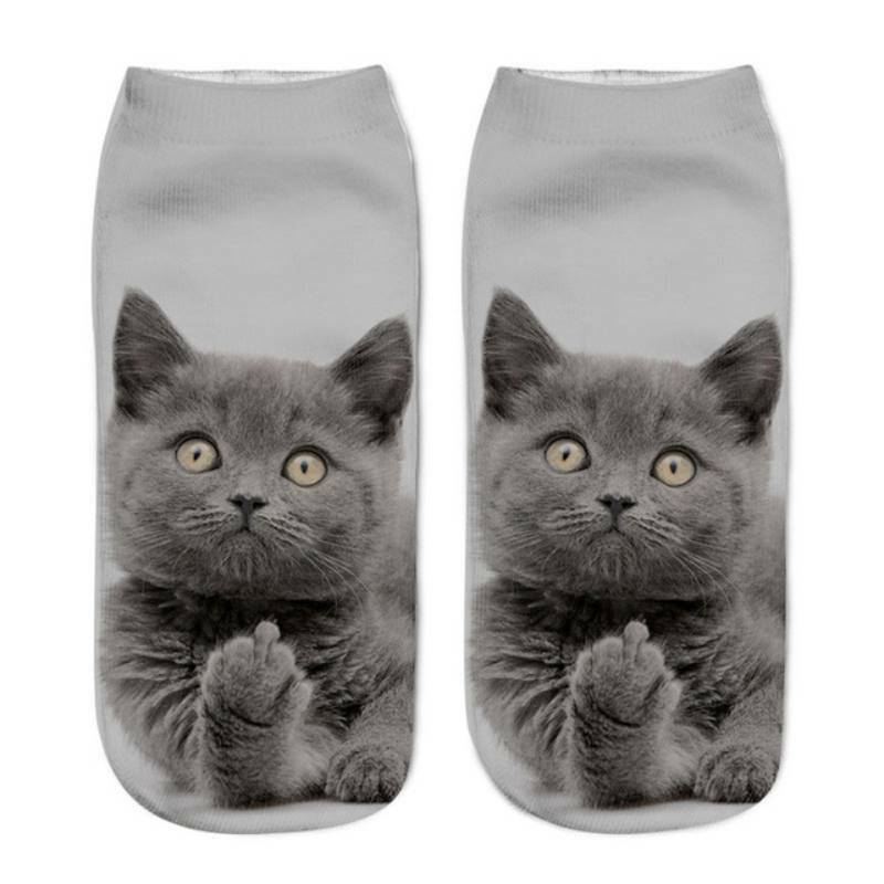 Moda 3d impresso feminino bonito gato meias unisex engraçado harajuku baixo tornozelo meias de algodão dos desenhos animados animais meias curtas para o sexo feminino