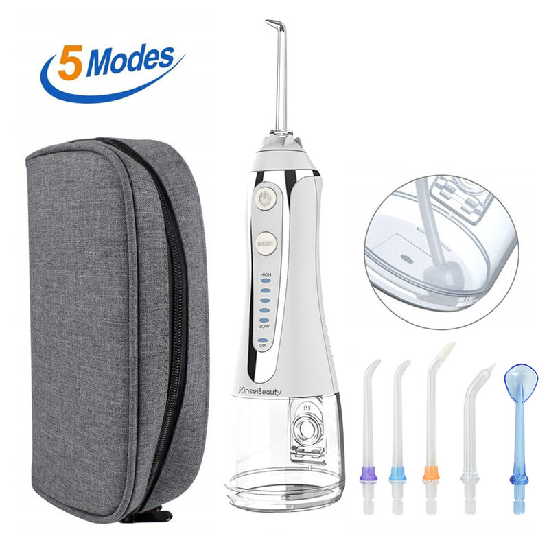 Irrigador Oral de 5 modos, limpiador Dental de 300ml, hilo Dental recargable por USB, portátil, con bolsa