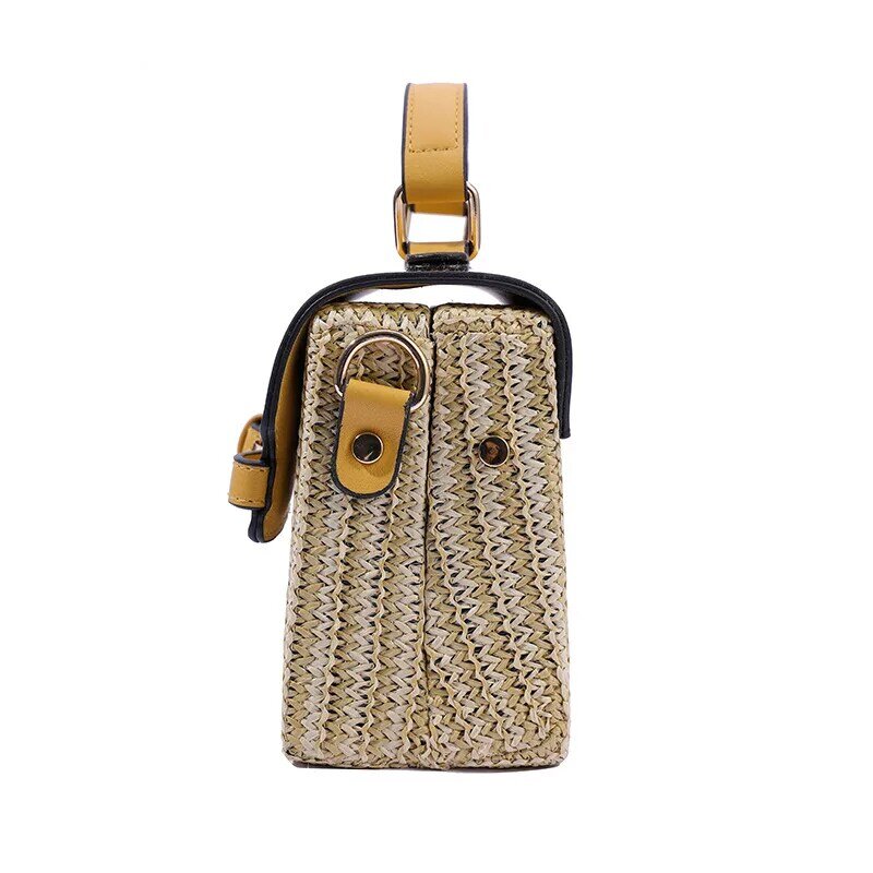 Bolso de mano de paja para mujer, bolsa pequeña de mimbre tejida a mano, bolso de playa con círculo bohemio, bolso de hombro, marca de lujo, moda 2021