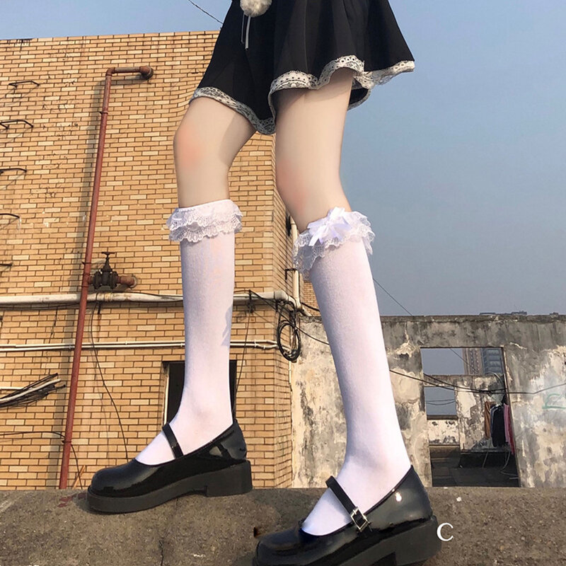 Lolita menina mágica bowknot meias gótico feminino preto branco meia laço japonês respirável jk sexy feminino meia-calça