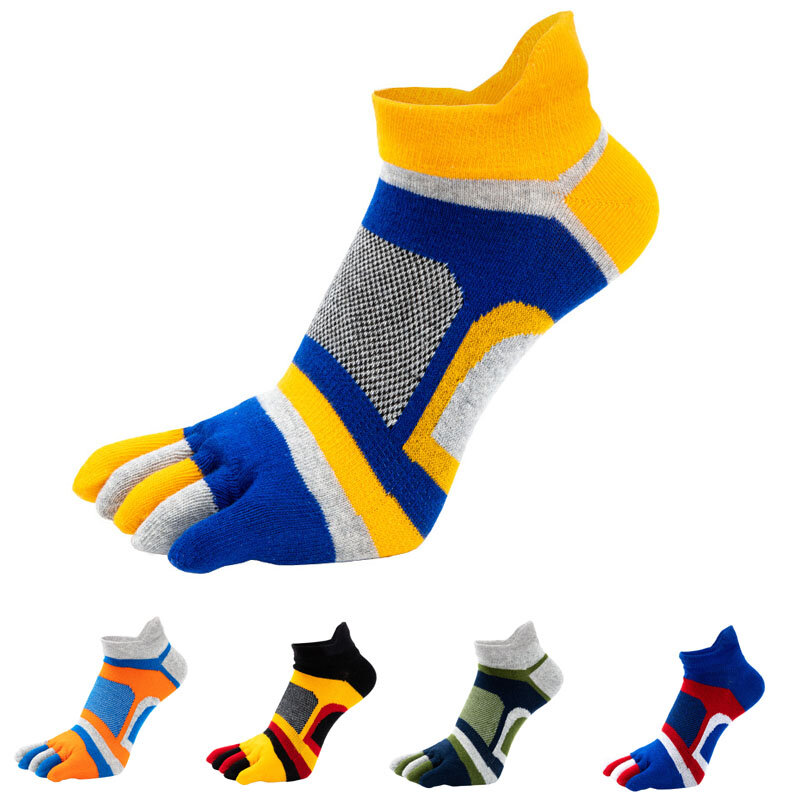 Fashion Ankle Five Finger Socks Man Cotton Striped Patchwork Mesh Breathable Street Bright Color No Show Sock With Toes Sokken