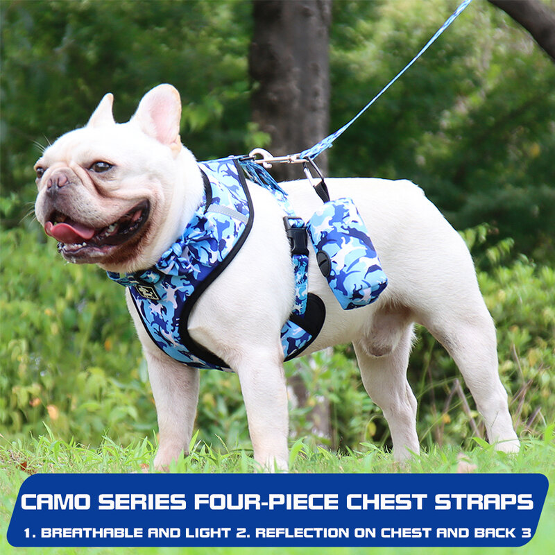 Camouflage Farbe Druck Pet Zubehör Brust Kleid Harness Reflektierende Hund Leine und Pet Harness Set