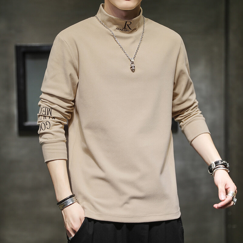 High Neck Sweater Men's Autumn And Winter Korean Version Trend Personalized Inner Tie Coat Knitted Bottomed Shirt Men's Wear