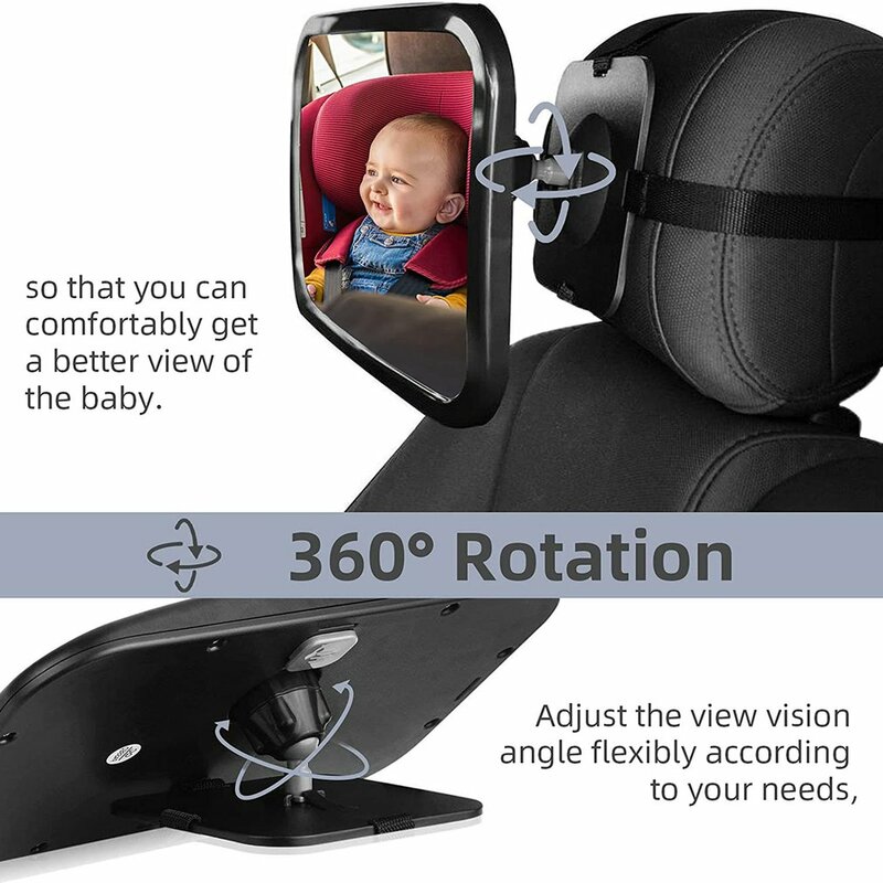 الرضع الخلفي مرآة لمقعد السيارة 360 درجة دوران كبير مجال الرؤية مقعد الرضع سيارة مرآة الرؤية الخلفية قابل للتعديل شريط مرن