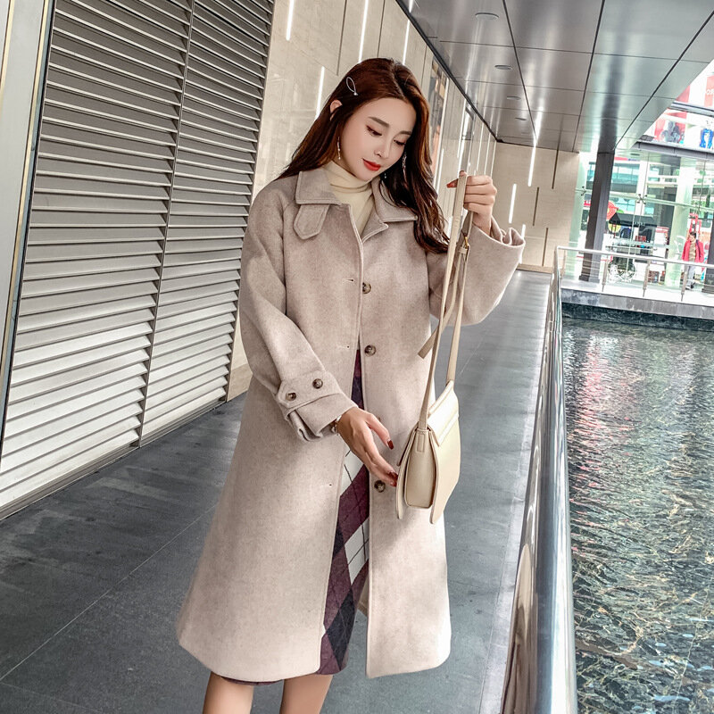 Chic 2021 autunno/inverno abbigliamento donna cappotto lungo in lana con collo alto in puro colore