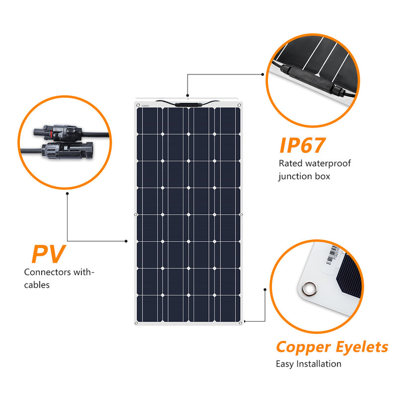 2 uds 4 Uds 10 Uds 100 W panel solar monocristalino célula Solar Flexible para coche/yate/Steamship 12V 24 voltios 100 vatios batería Solar