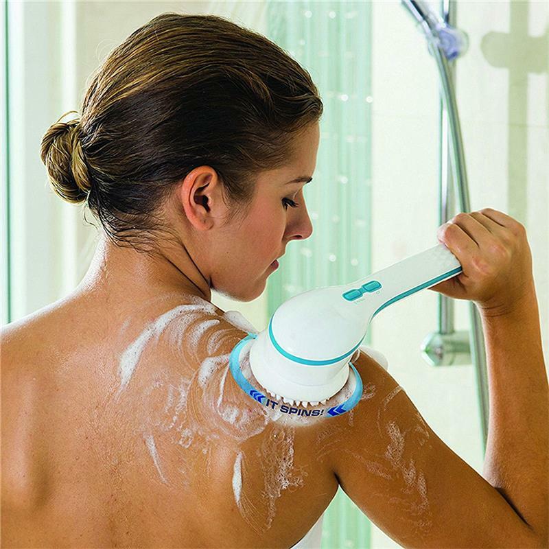 5 em 1 escova de chuveiro de banho elétrico handheld massagem corpo escova de volta limpo punho longo esfoliação limpa esfrega escovas