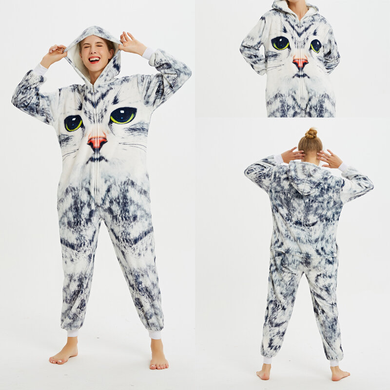 Детские Женские пижамные комплекты кигуруми в виде единорога фланелевые милые зимние ночные рубашки в виде животных