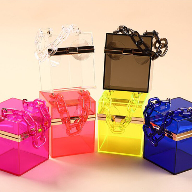 New 2020 Trend Transparent Clear Jelly Acrylic Box Handbag With Chian For Women Elegant Evening Party Shoulder Bag Totes Female