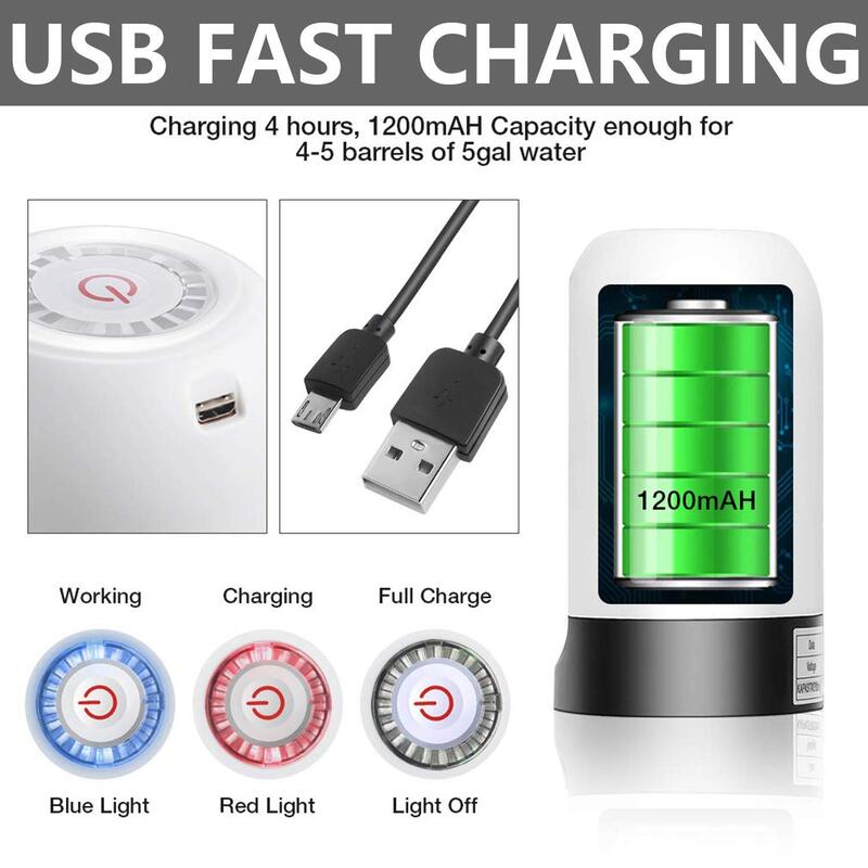 USB 충전 자동 식수 펌프 5 갤런 병 휴대용 물 디스펜서, 캠핑용 충전식 전기 워터 펌프
