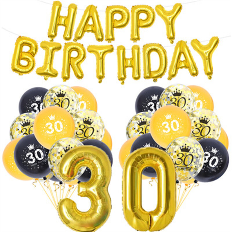 Balões decorativos, 1 conjunto com balões de 18, 21, 30, 40, 50 e 60 anos, decoração de aniversário adulto com número dourado de 32 polegadas