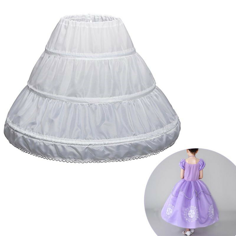 White Kid's Petticoat 3 Hoops Crinoline Lace Trim Underskirt Elastic Waist Cancan for Girls Dress