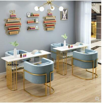 Set di tavoli e sedie per celebrità online per la decorazione del negozio di Manicure ins tavolo per manicure singolo e doppio moderno in marmo nordico