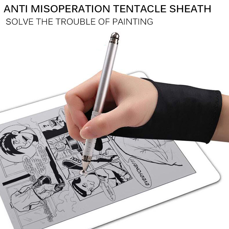Guante antiincrustante de dos dedos para tableta de dibujo, guante de mano derecha e izquierda, antiincrustante para tablero de pantalla de Ipad