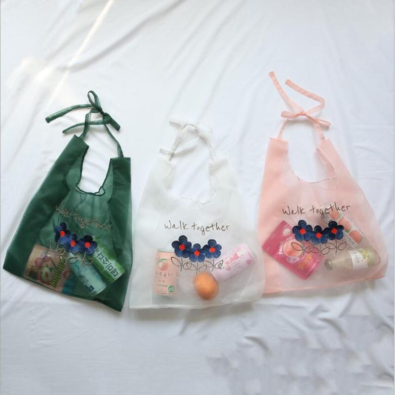 2020 nuovo Hawaiian organza del ricamo del sacchetto di spalla selvaggio casuale sacchetto del messaggero sacchetto di mano sacchetto femminile comodo Trasparente shopping bag