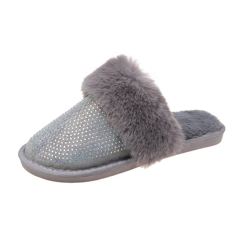 Zapatillas de interior cálidas para mujer, zapatos informales cómodos de lana de algodón para dormitorio, zapatos de felpa de cabeza redonda de ladrillo de agua para invierno
