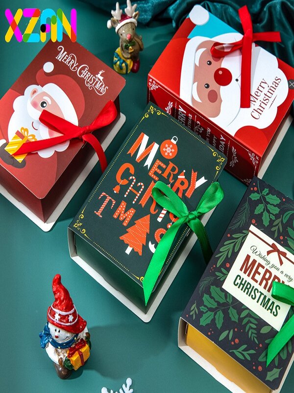 5Pcs Kerst Dozen Snoep Chocolade Vlinder Verpakking Gift Bags Boek Vorm Doos 2021 Nieuwe Jaar Party Home Decoratie Benodigdheden
