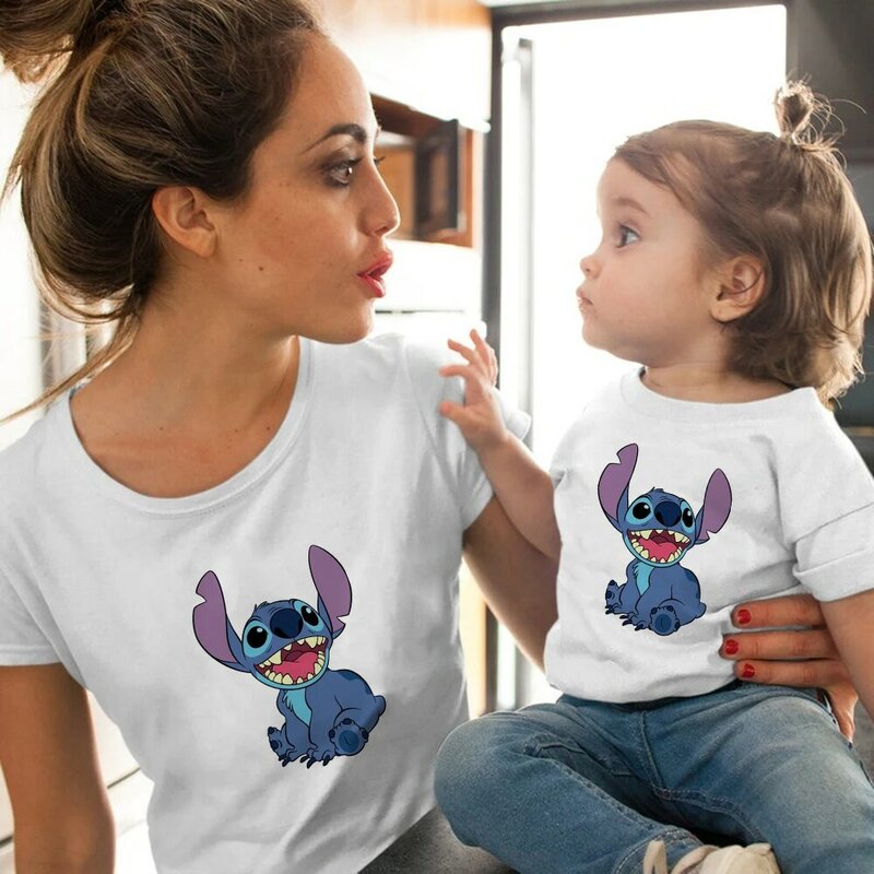 Indah Disney Stitch Angel X-624 Cetak T Shirt Unisex Grafis T-shirt Harajuku Atasan Lucu Lengan Pendek Anak Katun