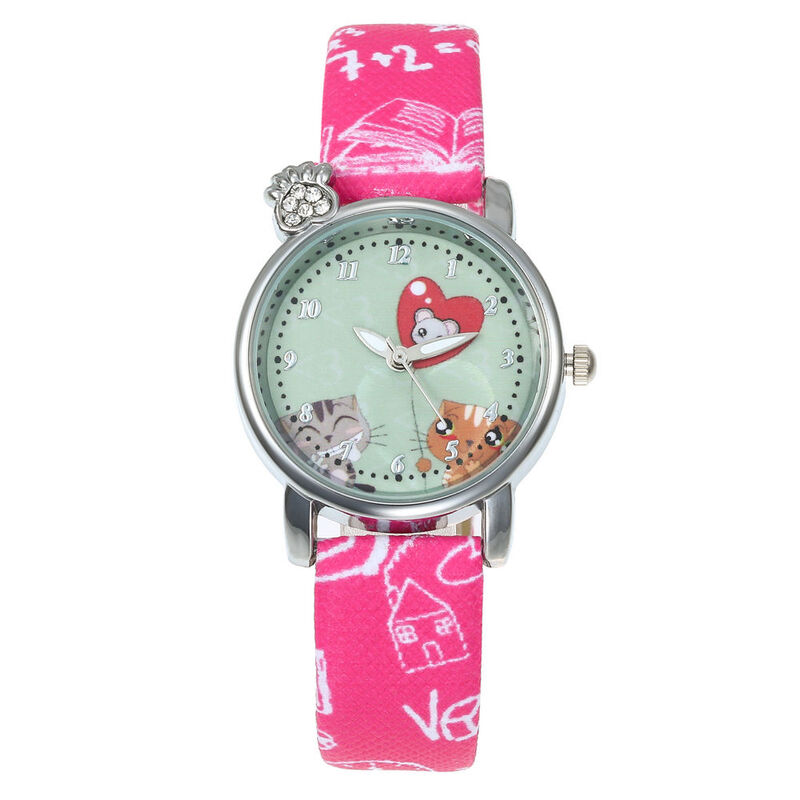 Reloj de pulsera con diseño de gatos para niñas y niños, accesorio de pulsera de cuarzo con diseño de corazón, sencillo e informal, el mejor regalo