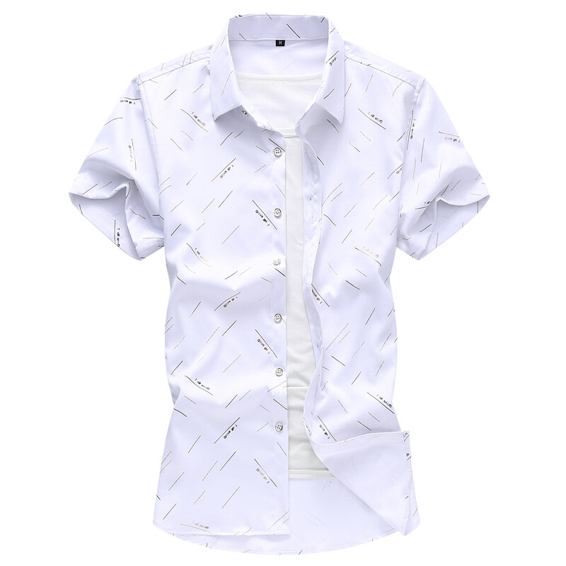 Fashion Korea Design Hawaii Beach Short Sleeve Casual Shirts Men's White Blouse 2021 Summer Clothing Plus Asian Size 5XL 6XL