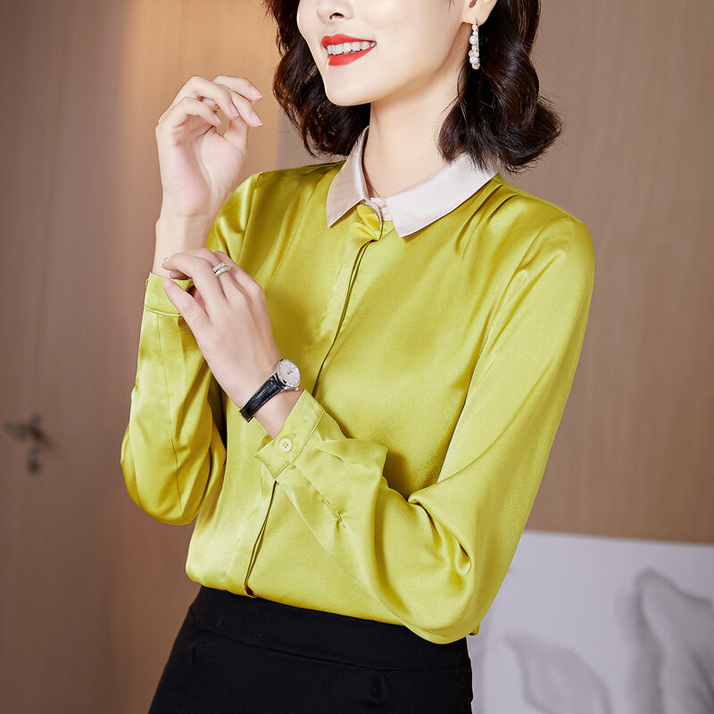 Женская атласная блузка из плотного шелка, Элегантная атласная блузка с длинным рукавом, Blusas Mujer De Moda 2020