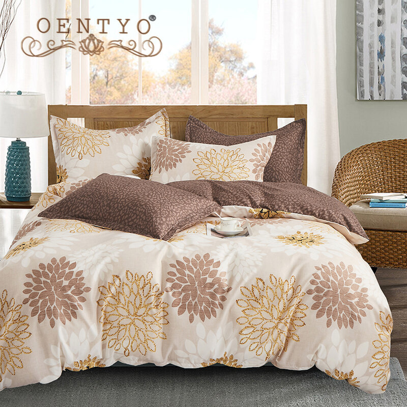 Oentyo-funda de edredón de 220x240 con flores, colcha cómoda, funda de almohada de lujo con ropa de cama, Queen y King, 2 o 3 piezas