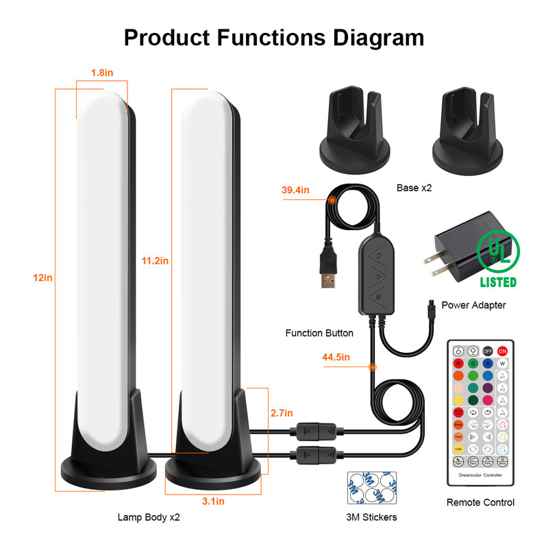 Barras de luz inteligentes WiFi, iluminación ambiental con Bluetooth, modos de sincronización de música, decoración de habitación, funciona con Google Play y Alexa