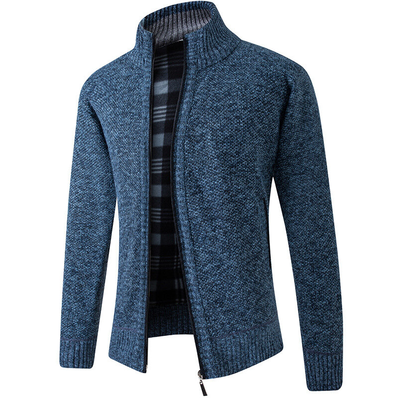 Suéter grueso de terciopelo para hombre, ropa de otoño e invierno, suéteres de punto ajustados para jóvenes, chaqueta de moda, cárdigans, envío directo