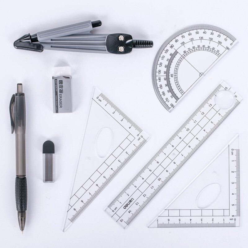 New 8PCS/Set Drawing Compass Ruler Kit Students Ruler School Stationery Examination Math Compass Ruler Learning Tools Pen Gifts