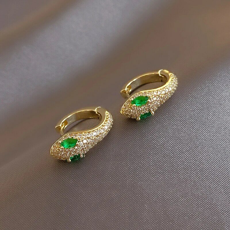 Emerald Cobra Earrings Light Luxury Minority Exquisite Circle Earrings Korean Style High Sense Online Influencer Fashion