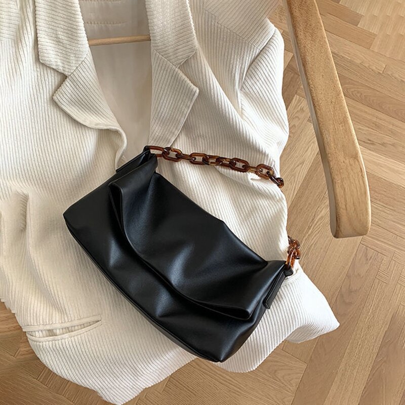 Bolso cruzado de cuero sintético para mujer, bolsa de hombro de lujo con cadena acrílica suave, de diseñador, combina con todo