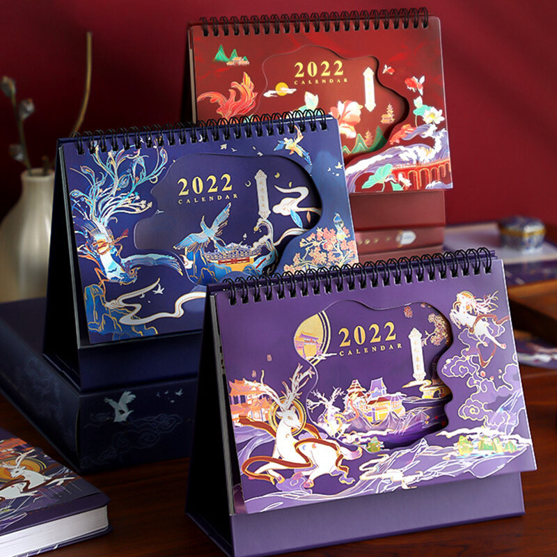 Настольный календарь в китайском стиле 2022, утолщенные внутренние страницы, настольные украшения, иллюстрация, Ежемесячный план, классическ...