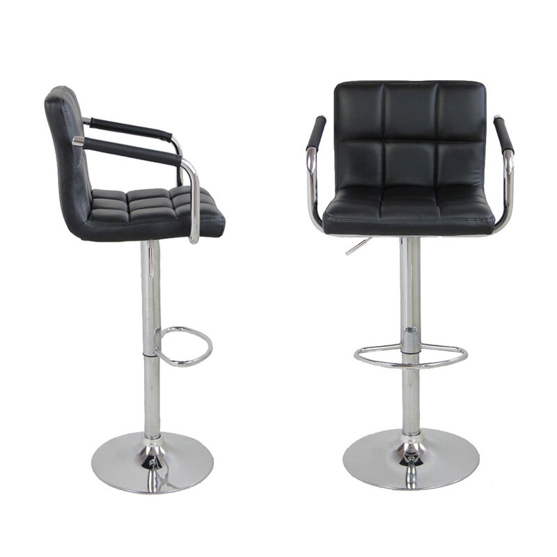360 Degrees  Adjustable 2pcs SSJ-891 60-80cm 6 Checks Round Cushion Bar Stools with Armrest Black Bar Stool Chair