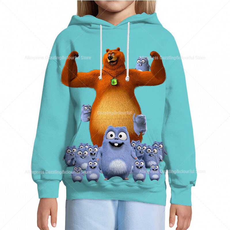 Zonlicht Grizzly Bear Hoodies Kids Cartoon Peuter Animal Print Trui Kinderkleding Tops Jongens Meisjes Sweatshirts