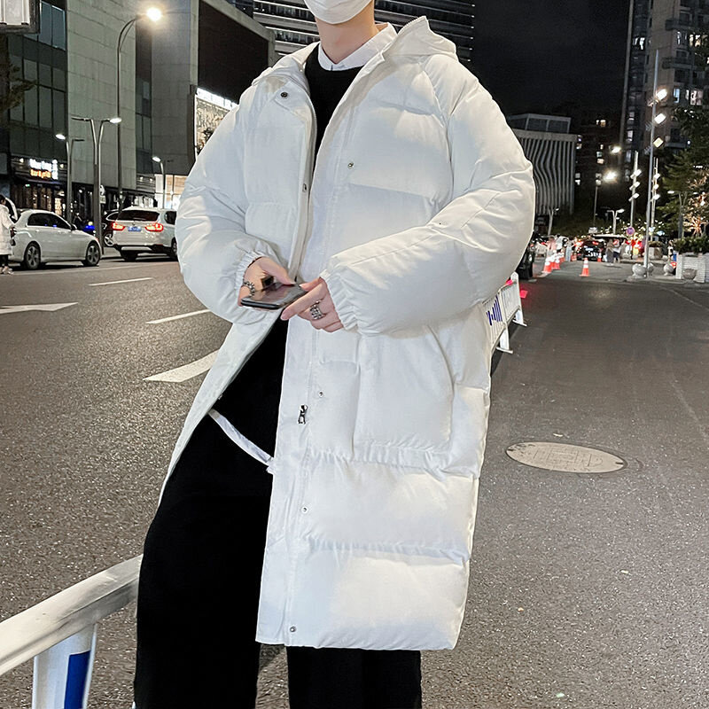 Зимняя мужская куртка, теплая Модная Повседневная Длинная куртка большого размера с капюшоном, Мужская Корейская Свободная модель, толстая...