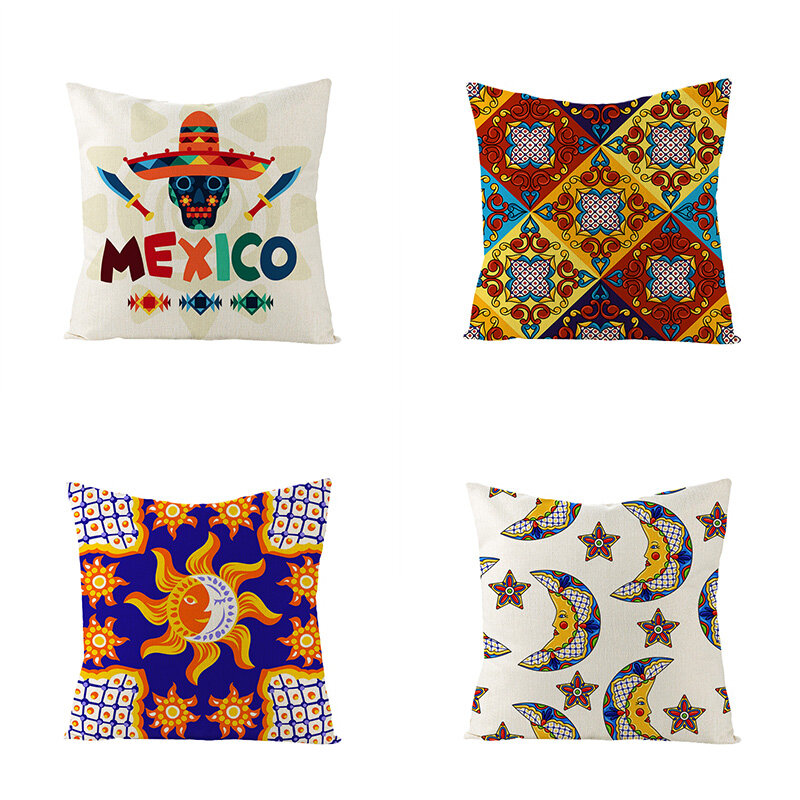 Housse de coussin motif mexicain squelette soleil lune imprimé canapé taies d'oreiller décor maison voiture bureau accessoires décoratifs