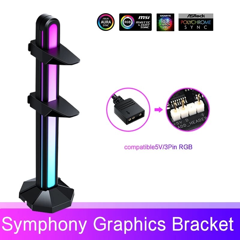 GPU 브래킷 수직 RGB VGA 홀더, 그래픽 카드 홀더 컴퓨터 액세서리 12V/5V 아우라 동기화, 블랙/화이트/핑크