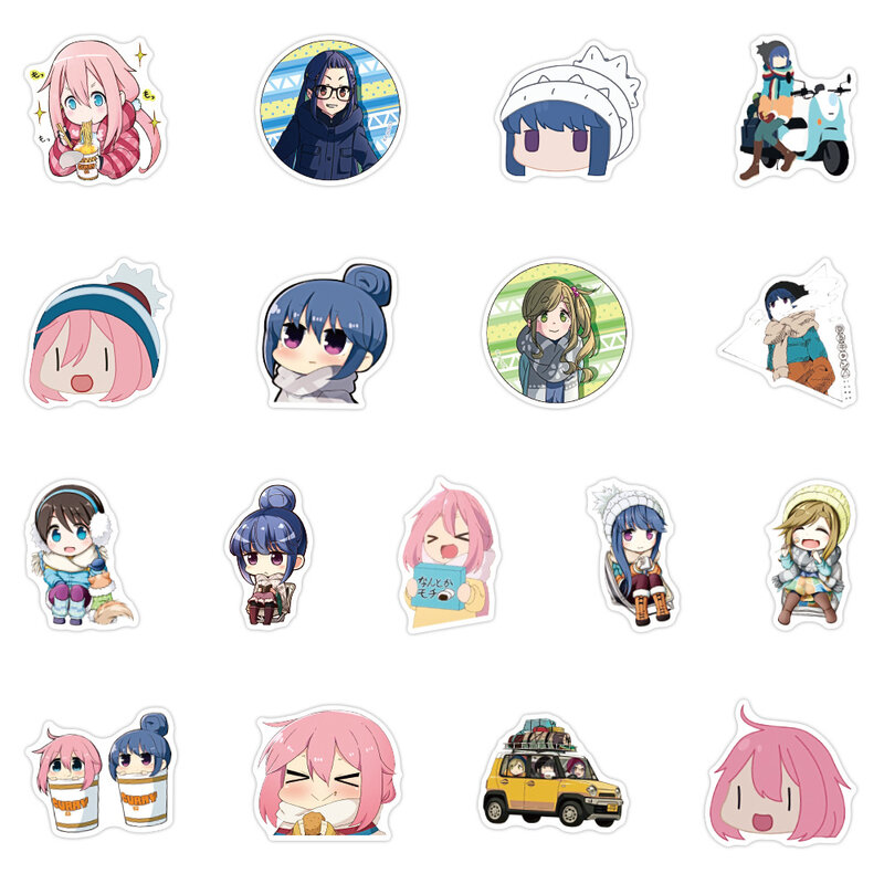 Autocollants du Camp Yuru, 10/50 pièces, étiquette étanche, Kawaii, shimano Rin et Nadeshiko, pour ordinateur portable, Skateboard