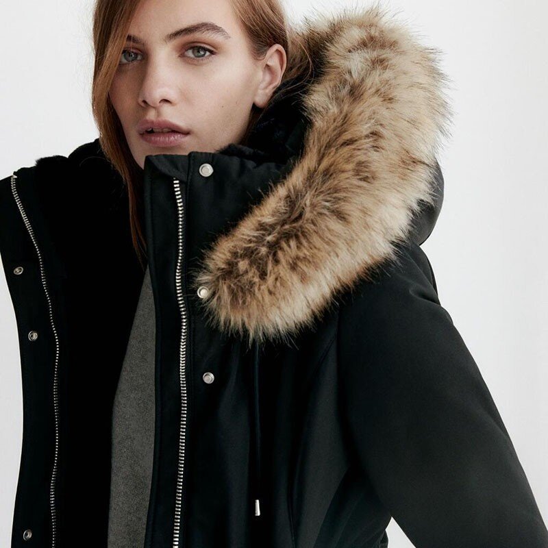 Inverno 2022 grande gola de pele de algodão para baixo parka para as mulheres longo casaco de algodão preto oversize casaco quente feminino outwear